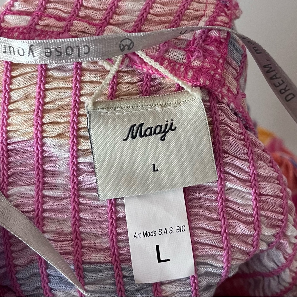 Maaji NEW Clarissa Reversible Smocked Puff Sleeve Ruffle Mini Dress Pink Floral - Picture 6 of 9